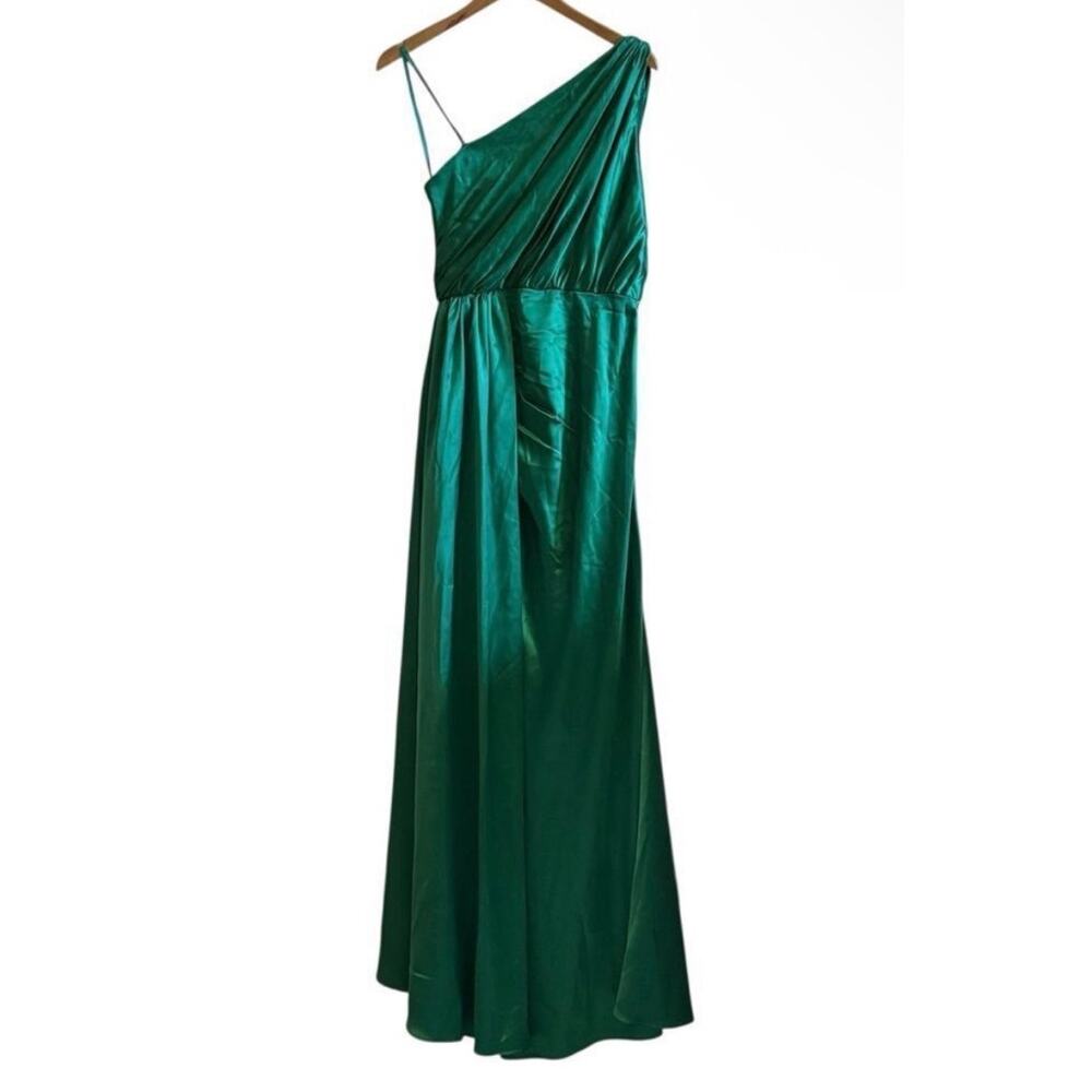 IEENA Mac Duggal Emerald Green One Shoulder Satin Gown NWT Formal Evening Dress - Picture 4 of 11